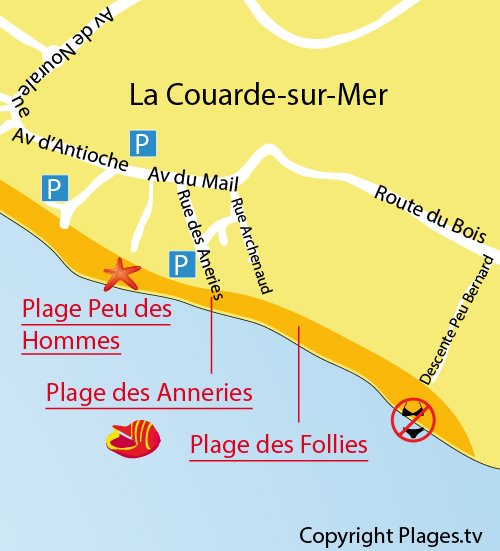 Carte de la plage des Anneries à Couarde sur Mer sur l'Ile de Ré