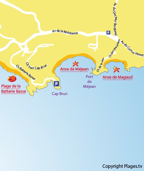 Map of Mejean Beach in Toulon