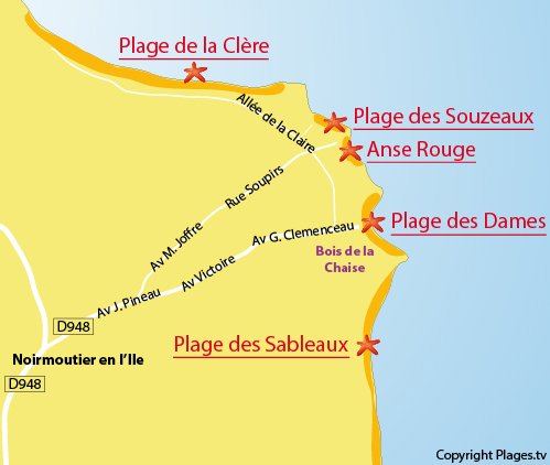 Carte de la plage de l'anse rouge à Noirmoutier