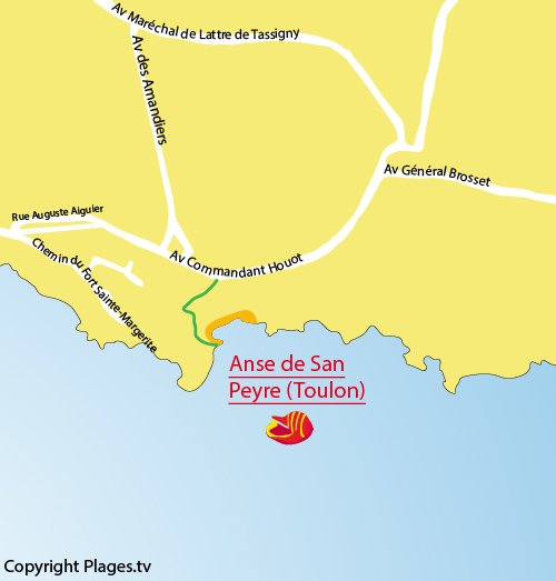 Carte de la plage et de l'anse San Peyre de Toulon