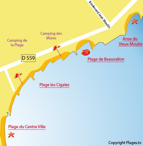 Mappa della Spiaggia Ansa del Vieux Moulin di Port Grimaud