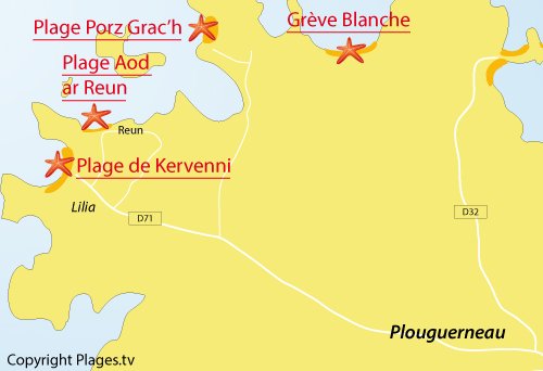 Carte de la plage d'Aod ar Reun à Plouguerneau