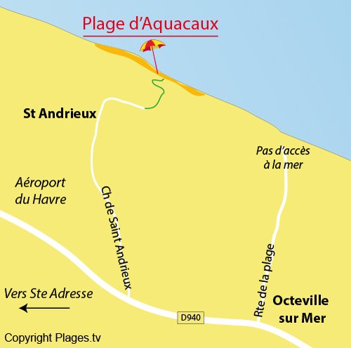 plan de la plage d'Aquacaux à Octeville sur Mer