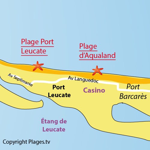 Carte de la plage d'Aqualand à Port Leucate