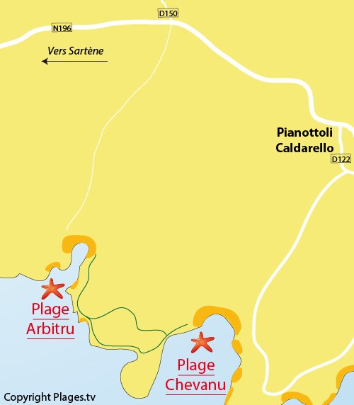 Mappa della Spiaggia d'Arbitru a Pianottoli Caldarello