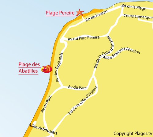 Plan de la plage des Arbousiers d'Arcachon