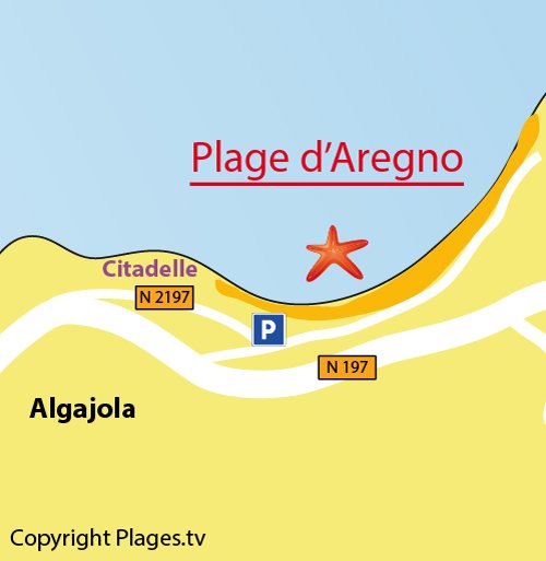 Map of Aregno Beach in Corsica