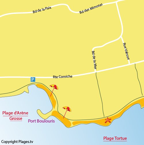 Plan de la plage d'Arène Grosse à St Raphaël