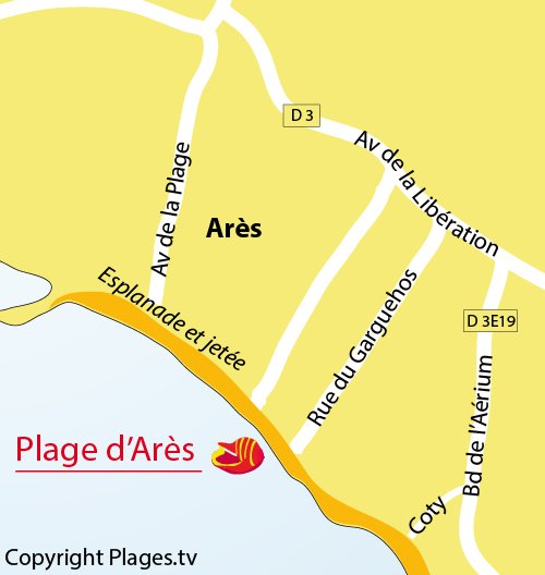 Plan de la plage dans le centre d'Arès