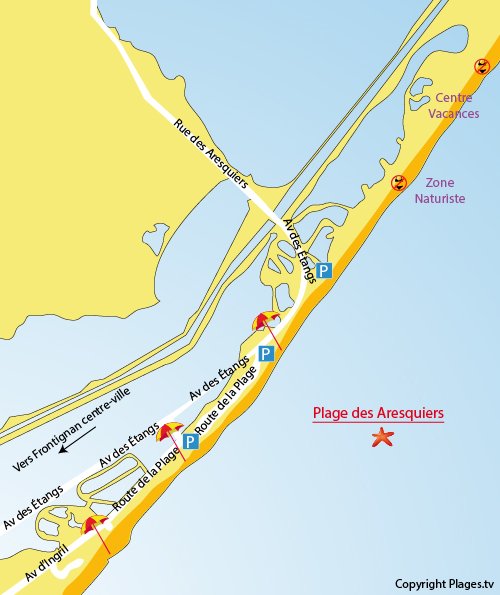 Map of Aresquiers Beach in Frontignan