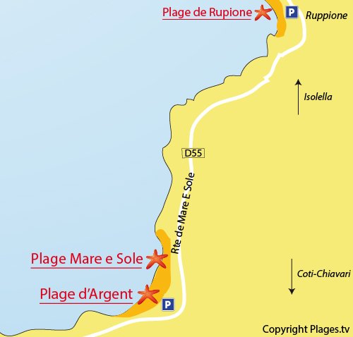 Carte de la plage d'Argent à Coti Chiavari