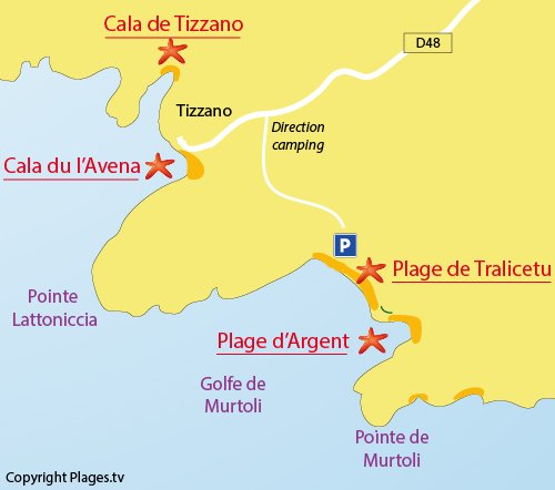 Plan de la plage d'Argent à Sartène