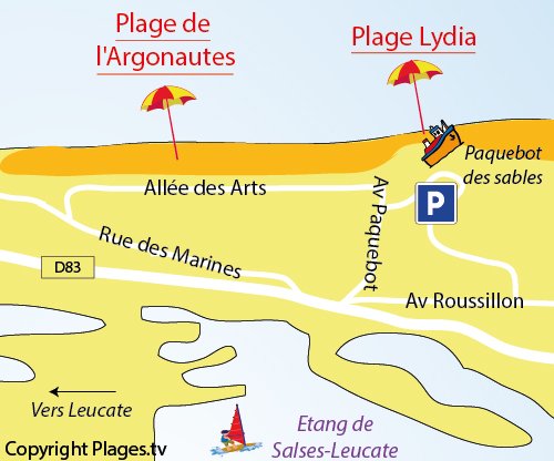 Map of Argonautes Beach in Port Barcarès