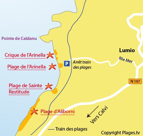 Carte de la plage de l'Arinella en Corse