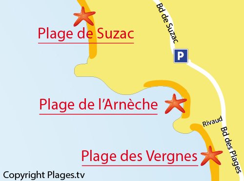 Carte de la plage de l'Arnèche à Meschers sur Gironde