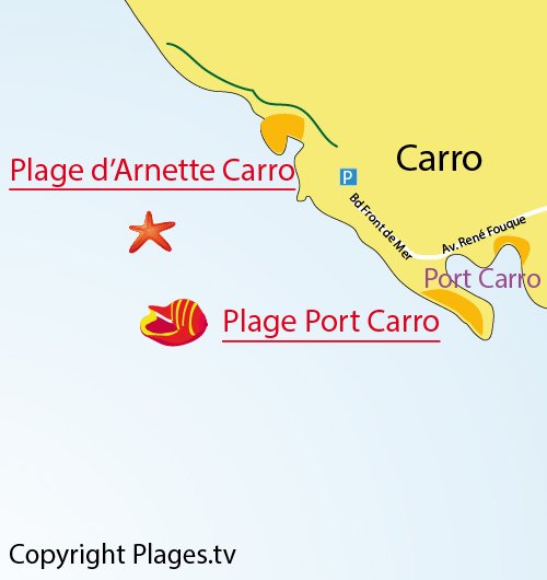 Mappa della Spiaggia d'Arnette Carro a La Couronne