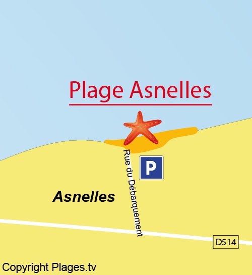 Carte de la plage d'Asnelles - Normandie