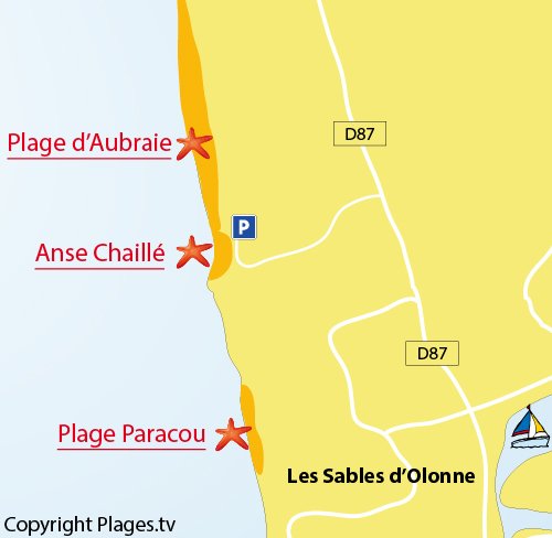 Map of the Aubraie Beach in Sables d'Olonne