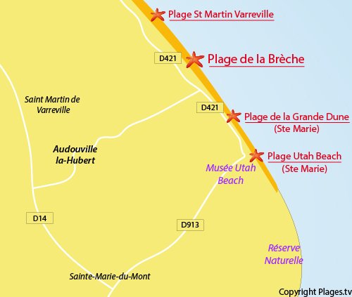 Carte de la plage d'Audouville la Hubert