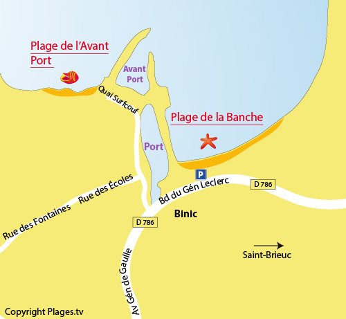 Carte de la plage de l'Avant Port à Binic