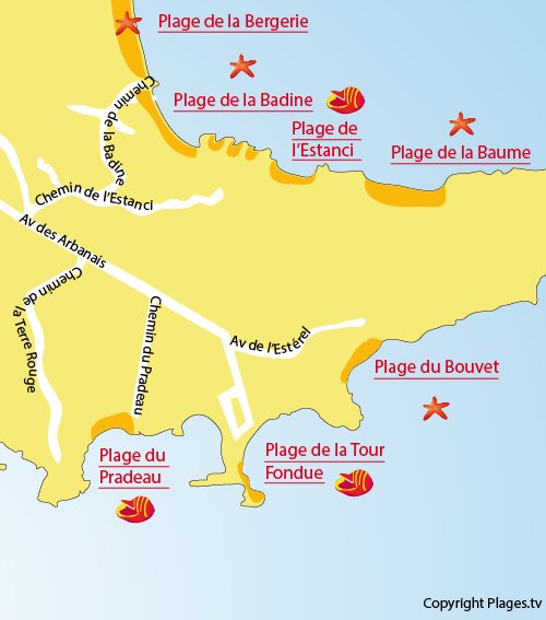 Map of Badine Beach on the Peninsula of Giens - Hyeres