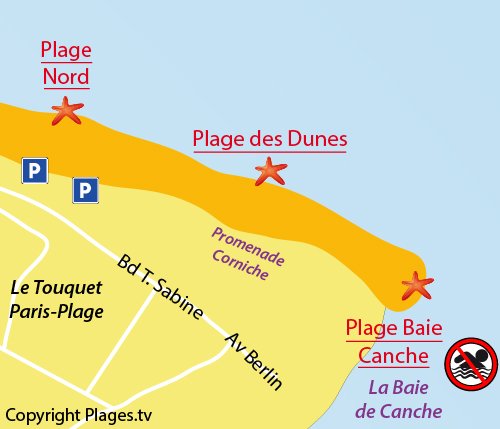 Carte de la plage de la baie de Canche - Le Touquet