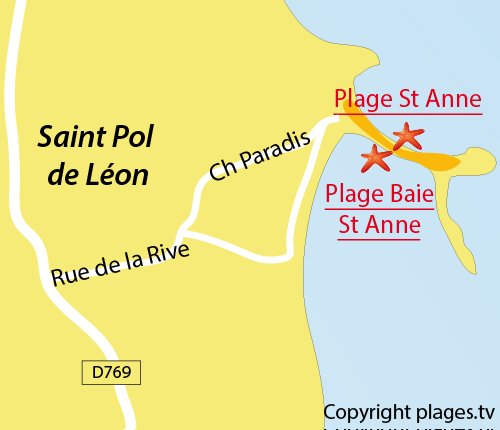 Carte de la plage dans la baie de Ste Anne à St Pol de Léon