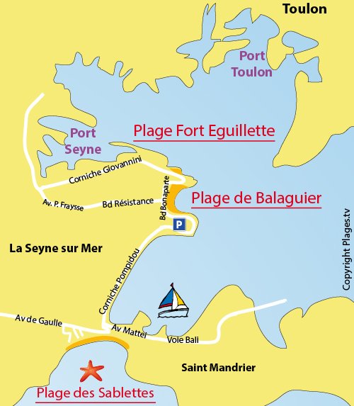 Map of Balaguier Beach in La Seyne sur Mer