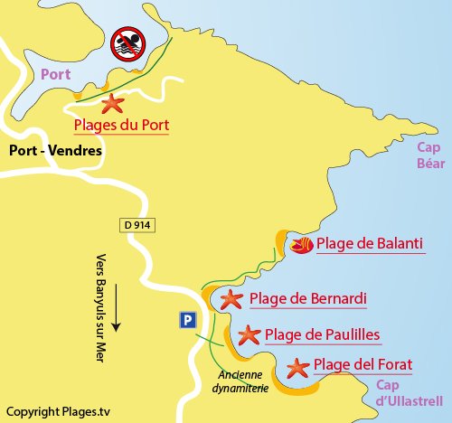 Carte de la plage de Balanti à Port Vendrès