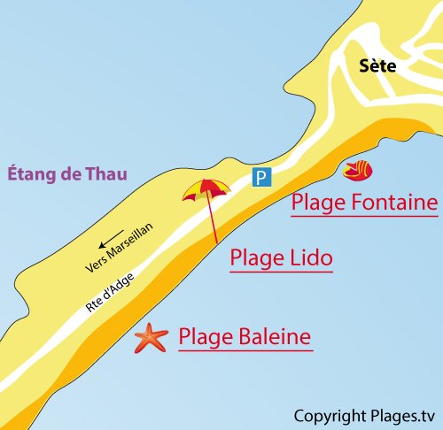 Carte de la plage de la Baleine à Sète