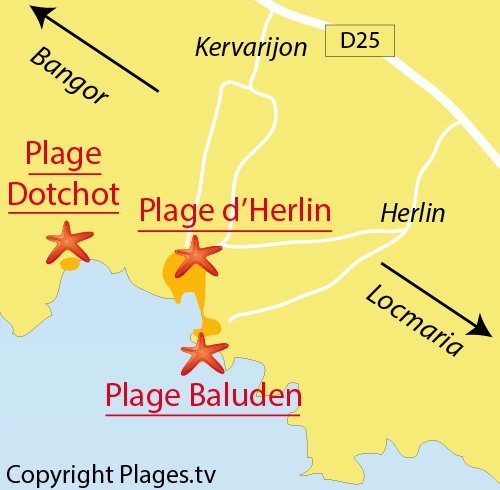 Map of Baluden Beach in Bangor - Belle-Ile