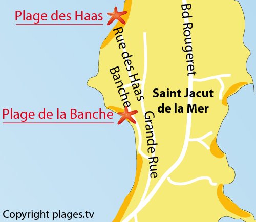 Carte de la plage de la Banche à St Jacut de la Mer