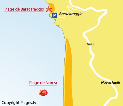 Map of Baracaraggio beach in Nonza (Cap Corse)