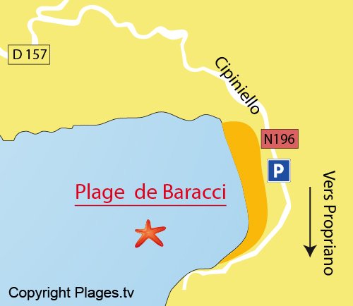 Map of Baracci Beach in Olmeto