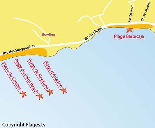 Map of Barbicaja Beach in Ajaccio