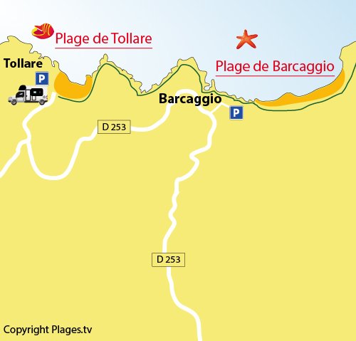 Carte de la plage de Barcaggio dans le Cap Corse