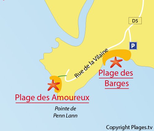 Carte de la plage des Barges à Billiers