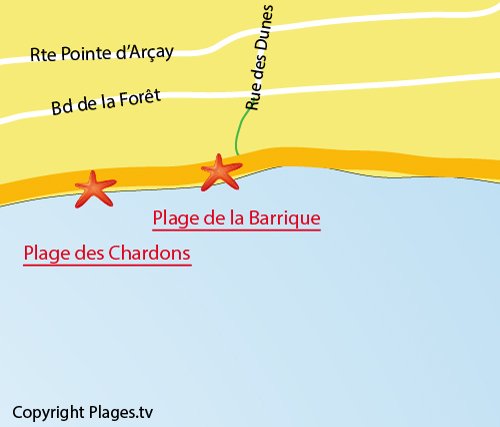 Plan de la plage de la Barrique à La Faute sur Mer