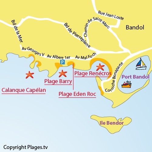 Carte de la plage du Barry à Bandol