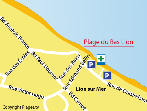 Carte de la plage du Bas Lion - Lion sur Mer