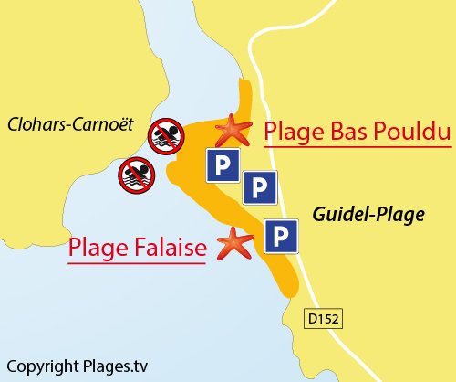 Carte de la plage du Bas Pouldu à Guidel