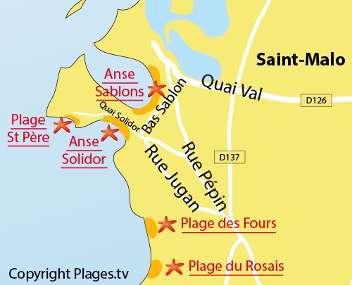 Carte de la plage des Bas Sablons de St Malo