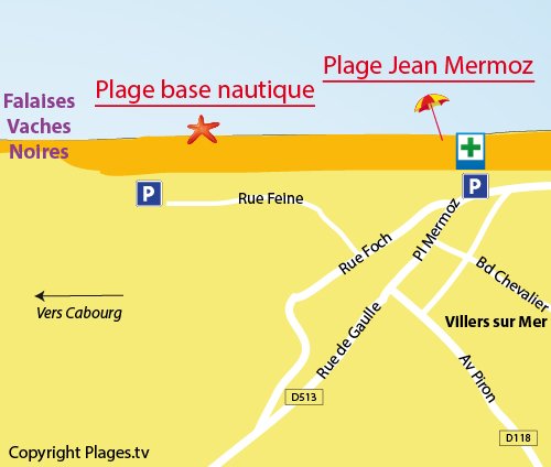 Carte de la plage de la Base Nautique de Villers sur Mer