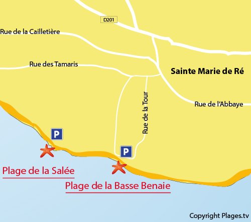 Map of Basse Benaie Beach in Sainte-Marie-de-Ré in France