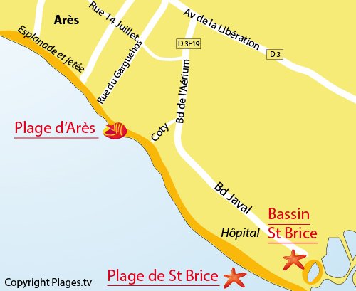 Plan de la plage du Bassin de St Brice à Arès