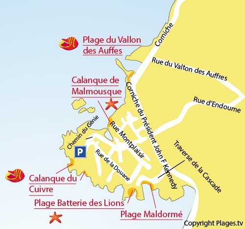 Mappa della Spiaggia della Batterie des Lions a Marsiglia