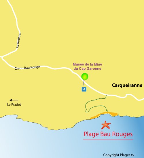 Map of Bau Rouges Beach in Carqueiranne