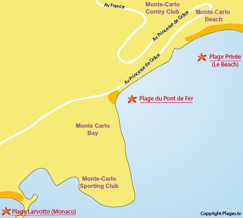 Mappa della Spiaggia del Beach - Ponte di Ferro di Roquebrune Cap Martin e Monaco