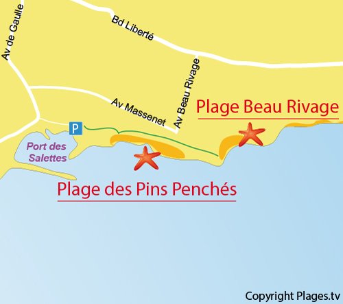 Map of Beau Rivage Beach in Carqueiranne