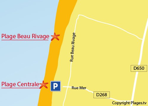 Map of Beau Rivage Beach in Gouville sur Mer